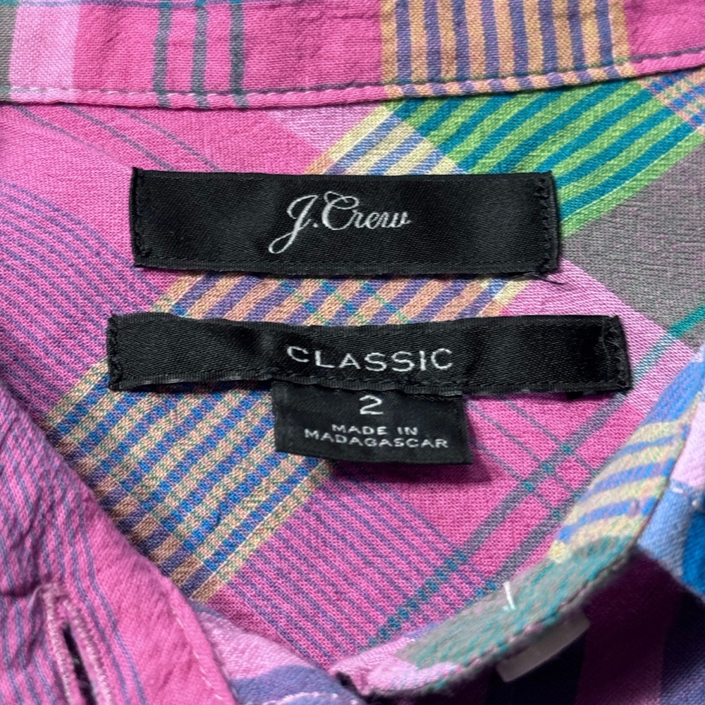 J.Crew Button Down Shirt Womens 2 Pink Madras Plaid Preppy Coastal Classic - Picture 4 of 9